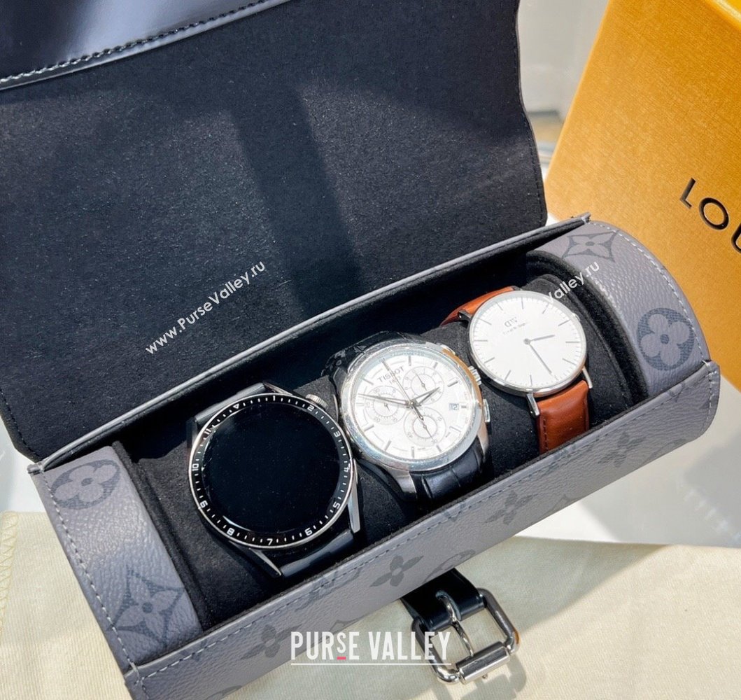 Louis Vuitton 3 Watch Case in Silver Grey Monogram Canvas M47530 2025 (HY-250312022)