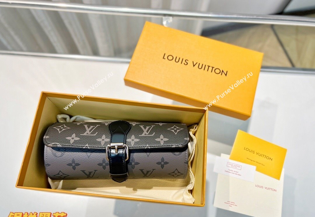 Louis Vuitton 3 Watch Case in Grey and Black Monogram Canvas M47530 2025 (HY-250312021)