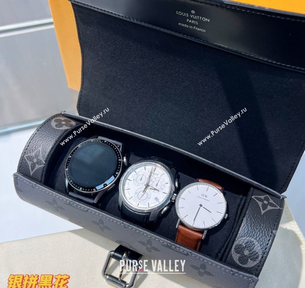 Louis Vuitton 3 Watch Case in Grey and Black Monogram Canvas M47530 2025 (HY-250312021)