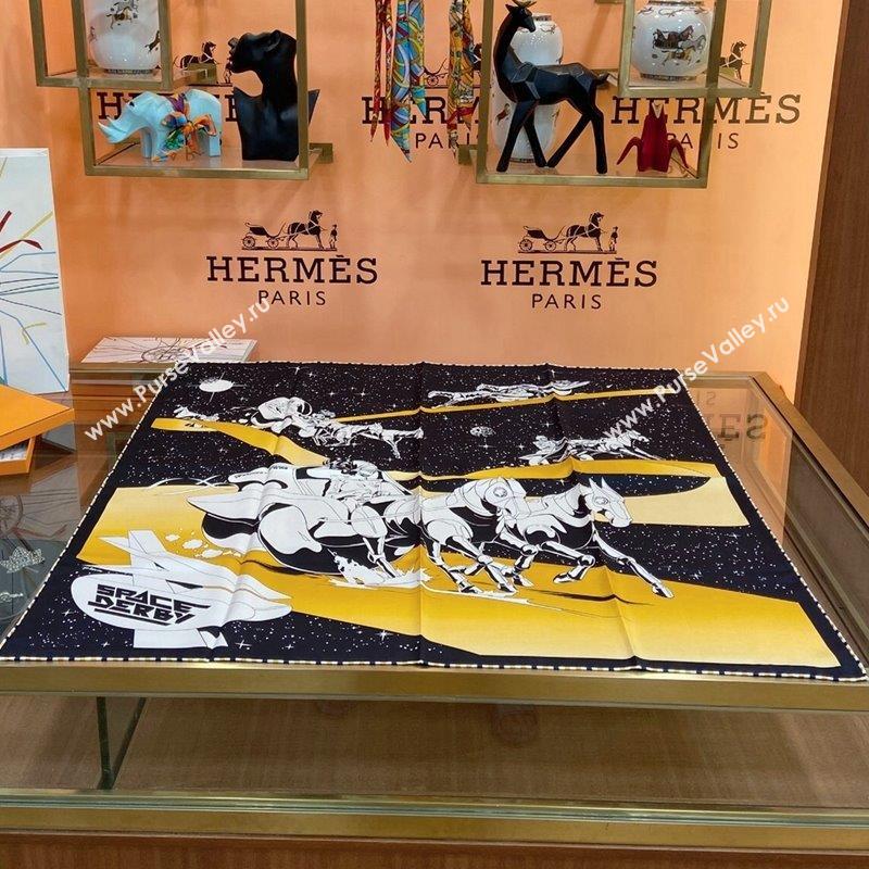 Hermes Silk Sqaure Scarf 90x90cm Black/Gold 2023 0905 (WTZ-230905027)