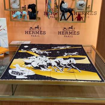 Hermes Silk Sqaure Scarf 90x90cm Black/Gold 2023 0905 (WTZ-230905027)