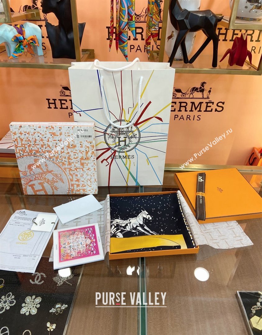 Hermes Silk Sqaure Scarf 90x90cm Black/Gold 2023 0905 (WTZ-230905027)