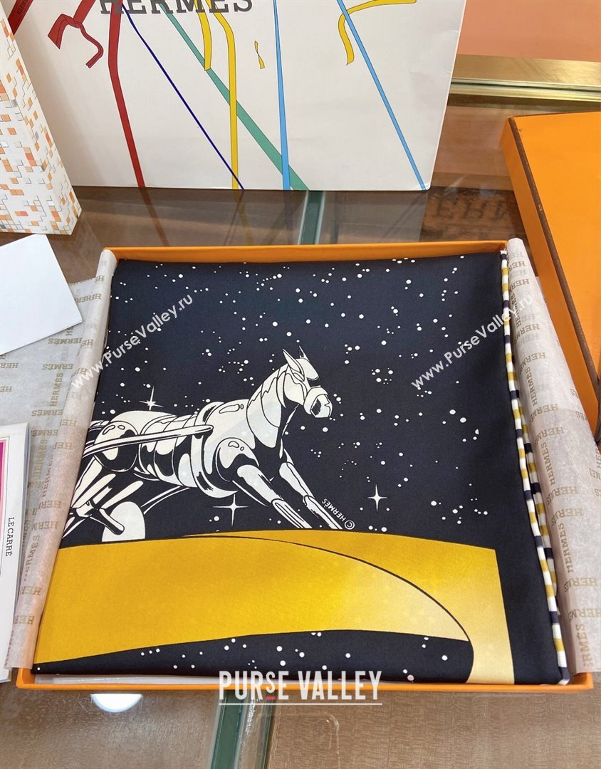 Hermes Silk Sqaure Scarf 90x90cm Black/Gold 2023 0905 (WTZ-230905027)