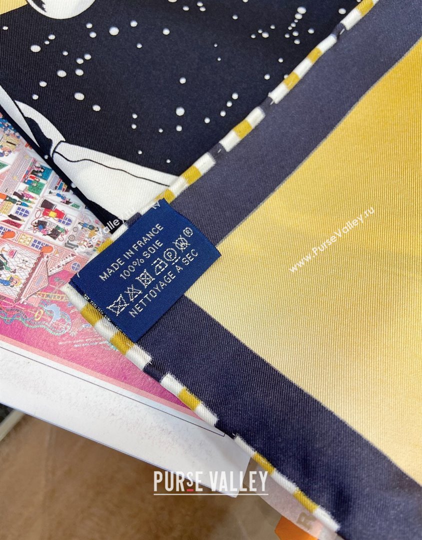 Hermes Silk Sqaure Scarf 90x90cm Black/Gold 2023 0905 (WTZ-230905027)