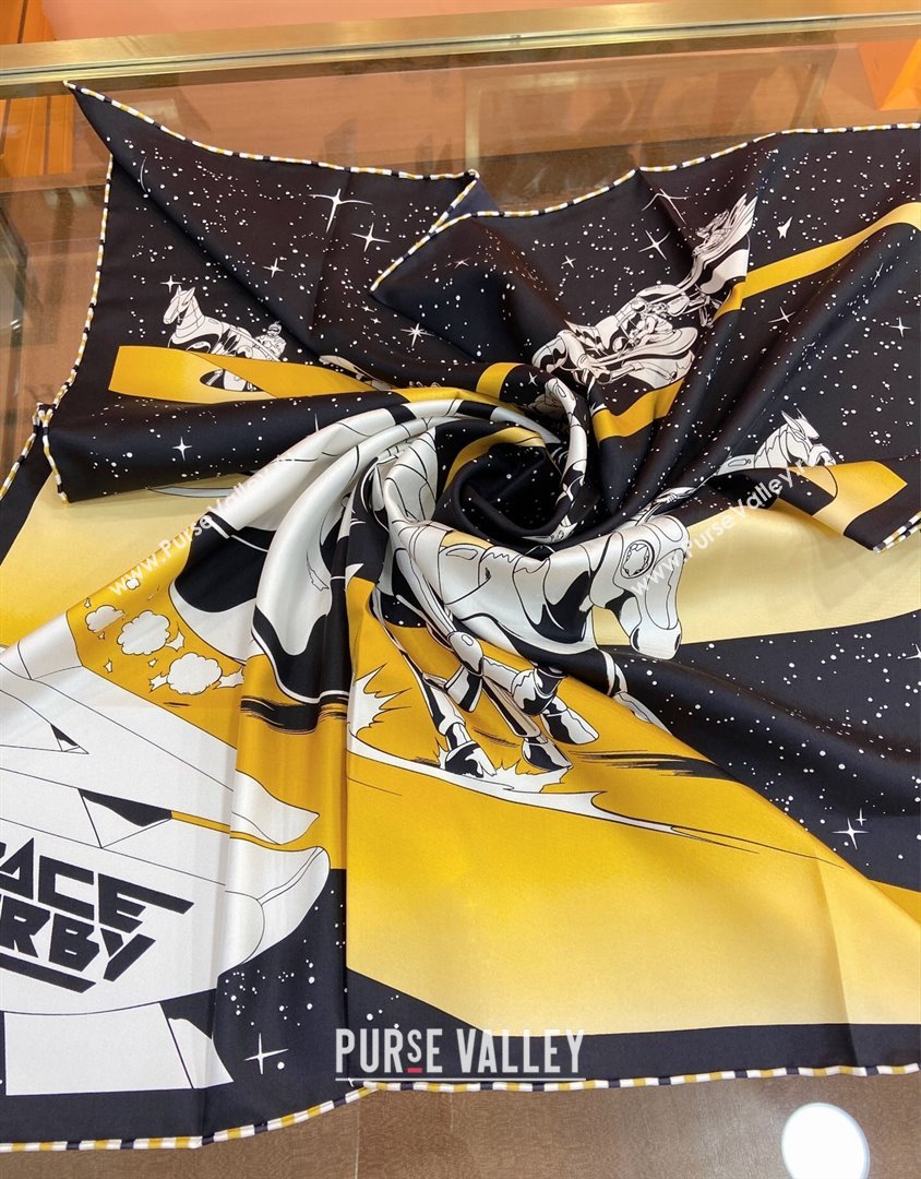 Hermes Silk Sqaure Scarf 90x90cm Black/Gold 2023 0905 (WTZ-230905027)