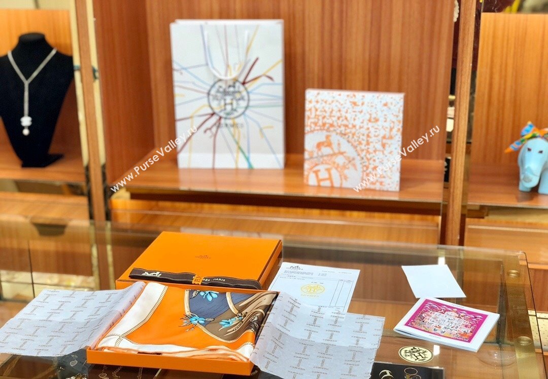 Hermes Silk Sqaure Scarf 90x90cm Orange 2023 HS09051 (WTZ-230905028)