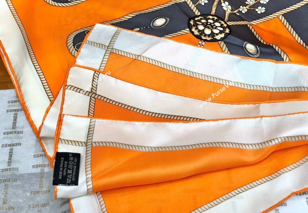 Hermes Silk Sqaure Scarf 90x90cm Orange 2023 HS09051 (WTZ-230905028)