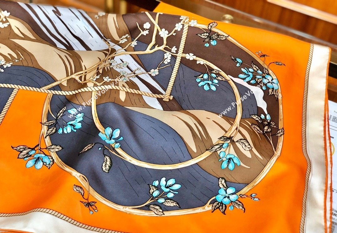 Hermes Silk Sqaure Scarf 90x90cm Orange 2023 HS09051 (WTZ-230905028)