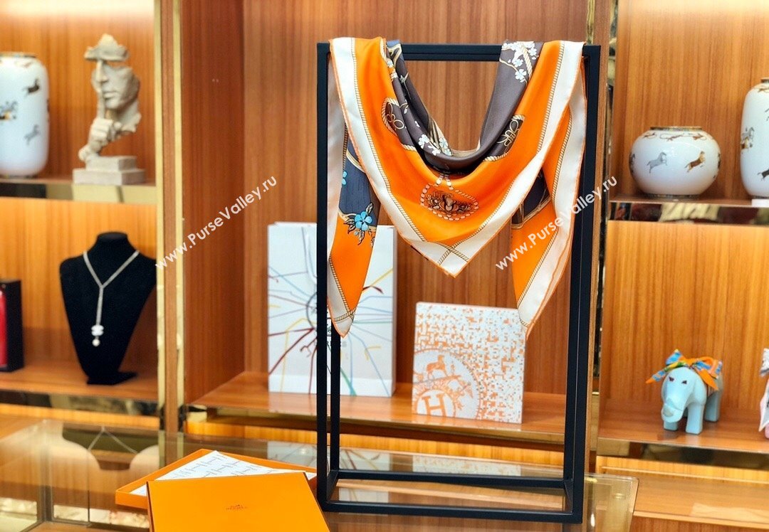Hermes Silk Sqaure Scarf 90x90cm Orange 2023 HS09051 (WTZ-230905028)