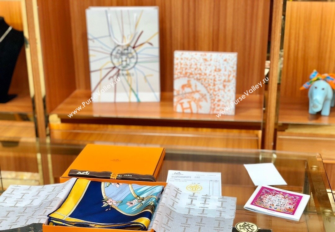 Hermes Silk Sqaure Scarf 90x90cm Blue 2023 HS09051 (WTZ-230905029)