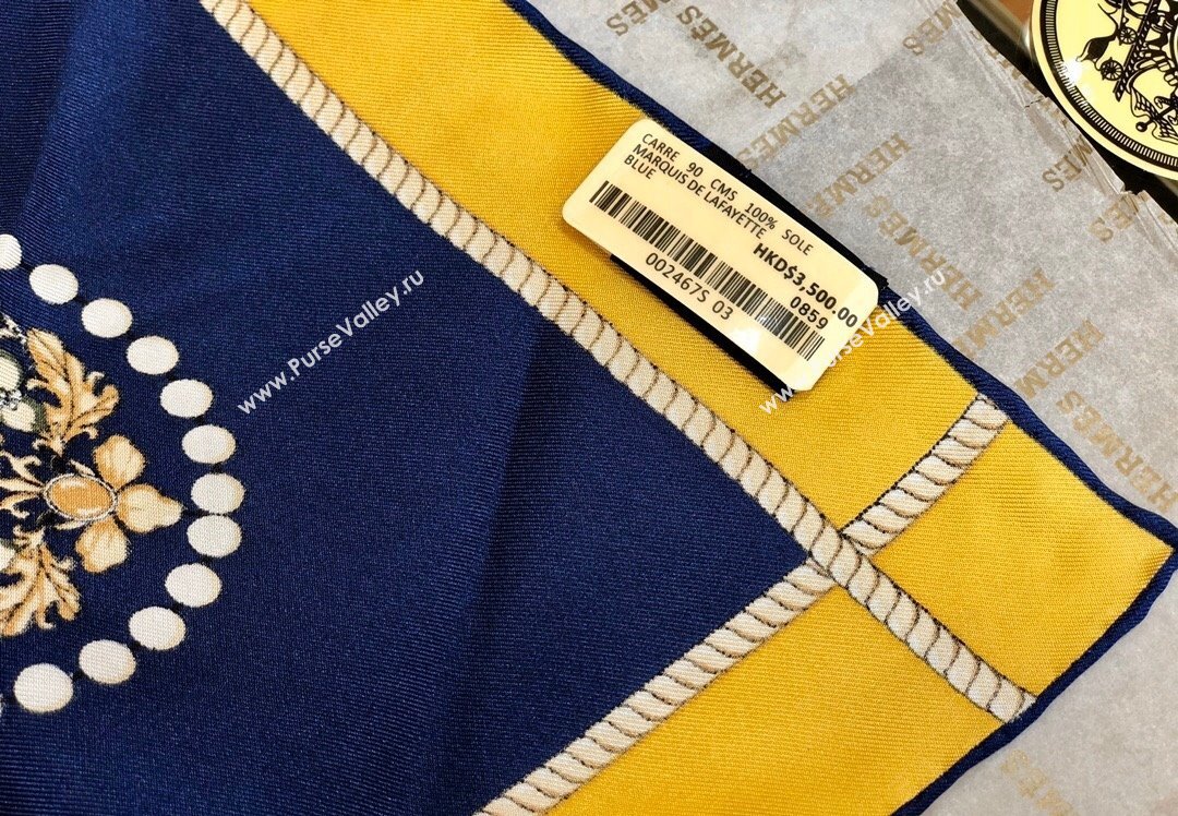 Hermes Silk Sqaure Scarf 90x90cm Blue 2023 HS09051 (WTZ-230905029)