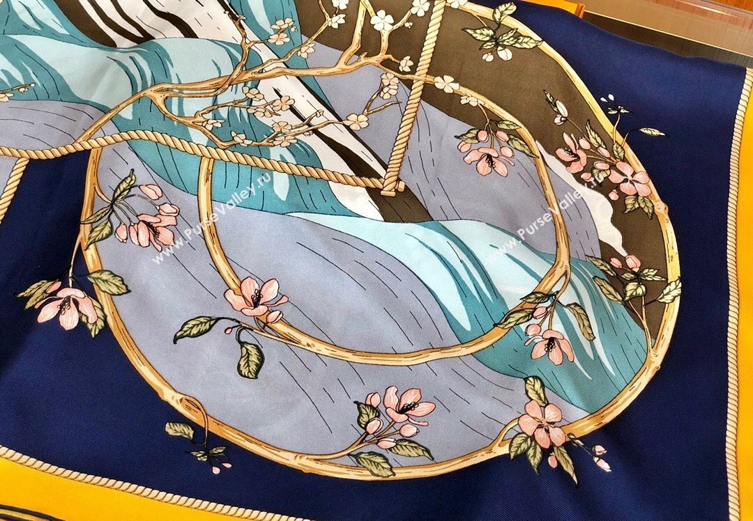 Hermes Silk Sqaure Scarf 90x90cm Blue 2023 HS09051 (WTZ-230905029)