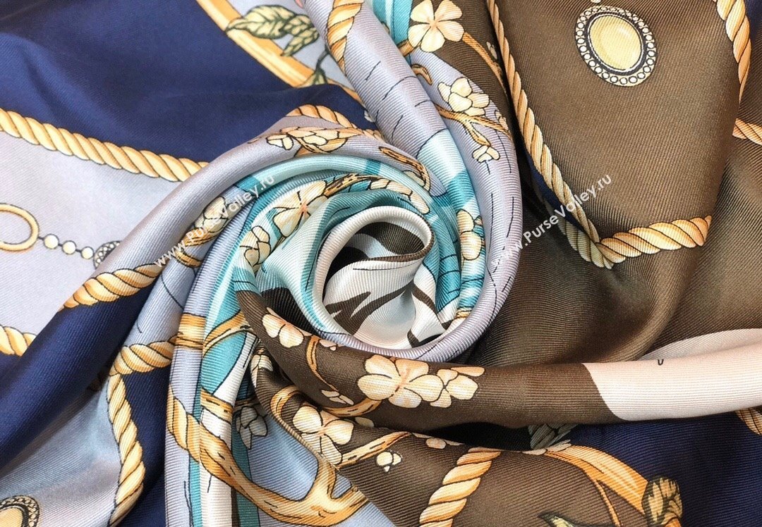 Hermes Silk Sqaure Scarf 90x90cm Blue 2023 HS09051 (WTZ-230905029)