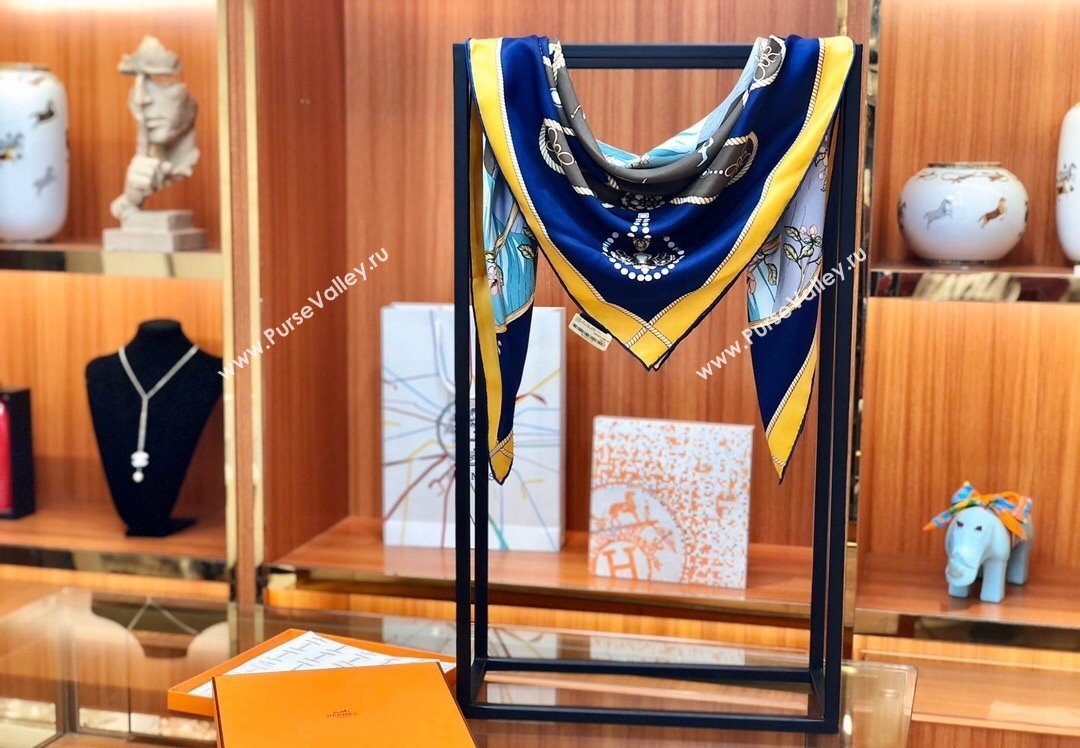 Hermes Silk Sqaure Scarf 90x90cm Blue 2023 HS09051 (WTZ-230905029)