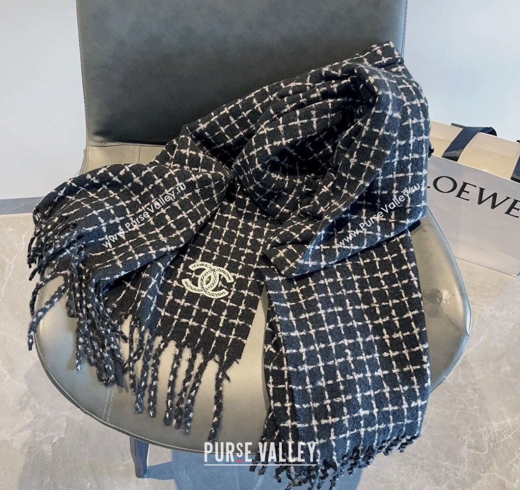 Chanel Check Long Scarf 78x190cm Black 2023 CH090501 (XMN-230905002)