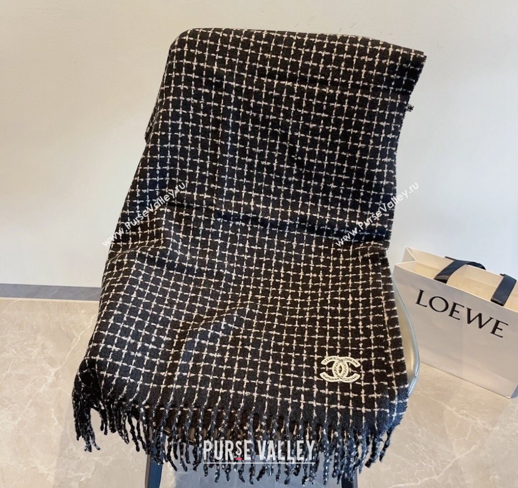 Chanel Check Long Scarf 78x190cm Black 2023 CH090501 (XMN-230905002)