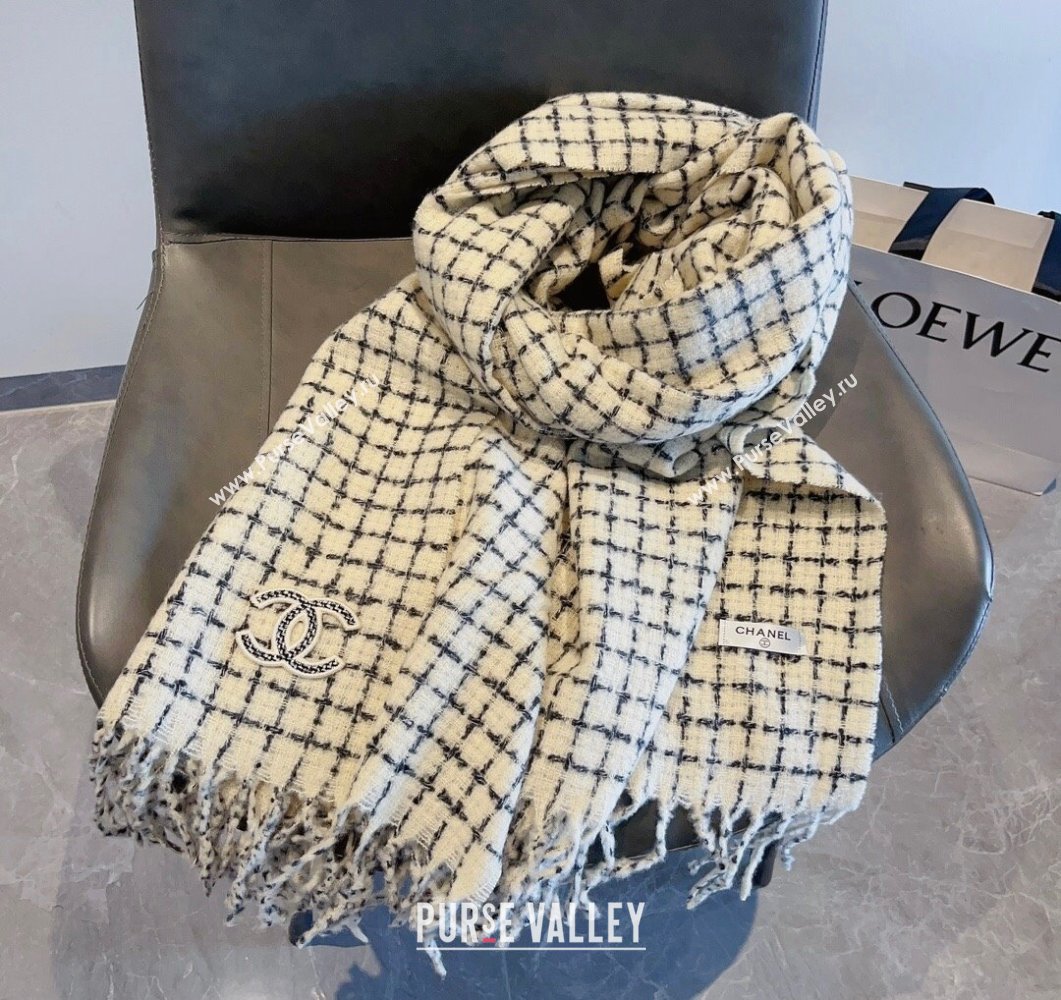 Chanel Check Long Scarf 78x190cm White 2023 CH090501 (XMN-230905001)