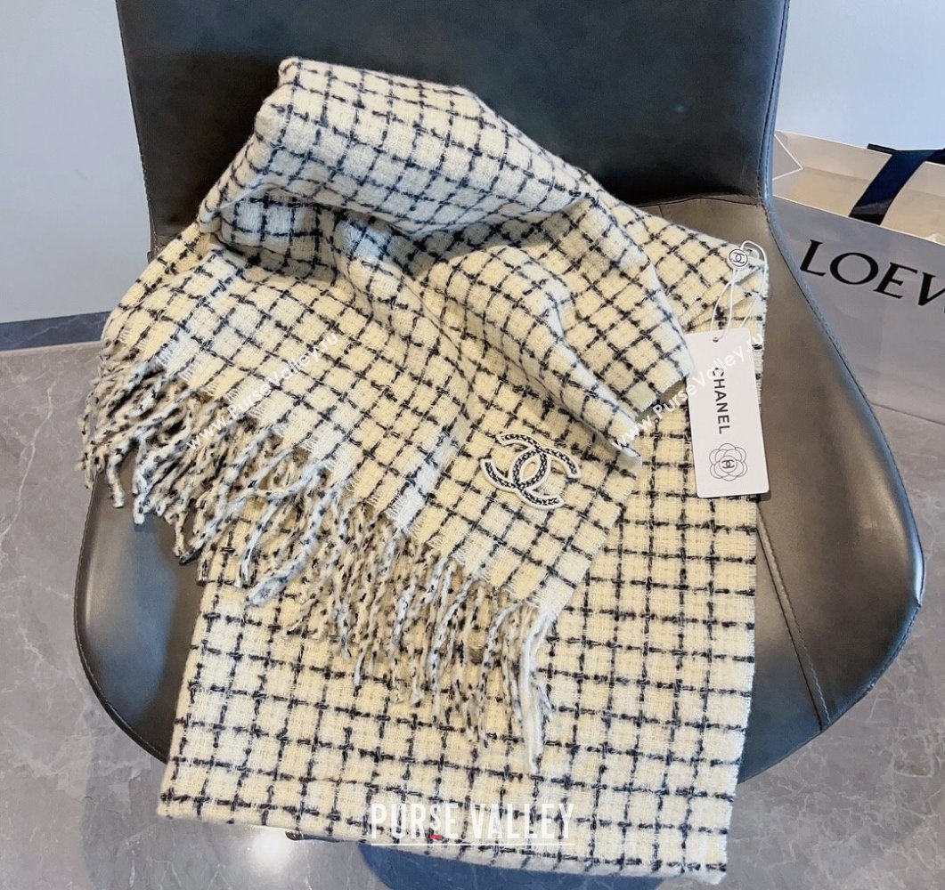 Chanel Check Long Scarf 78x190cm White 2023 CH090501 (XMN-230905001)