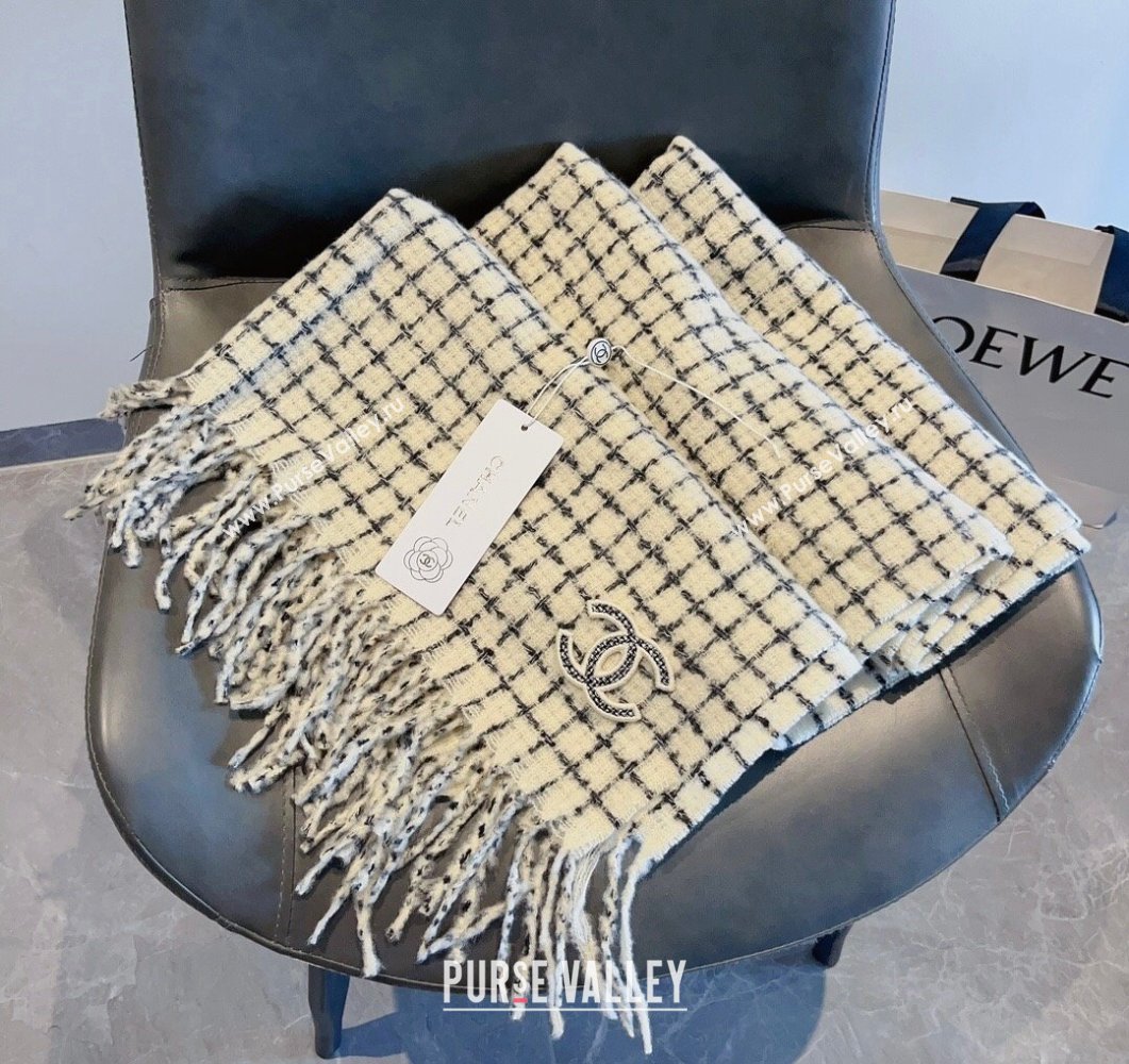 Chanel Check Long Scarf 78x190cm White 2023 CH090501 (XMN-230905001)