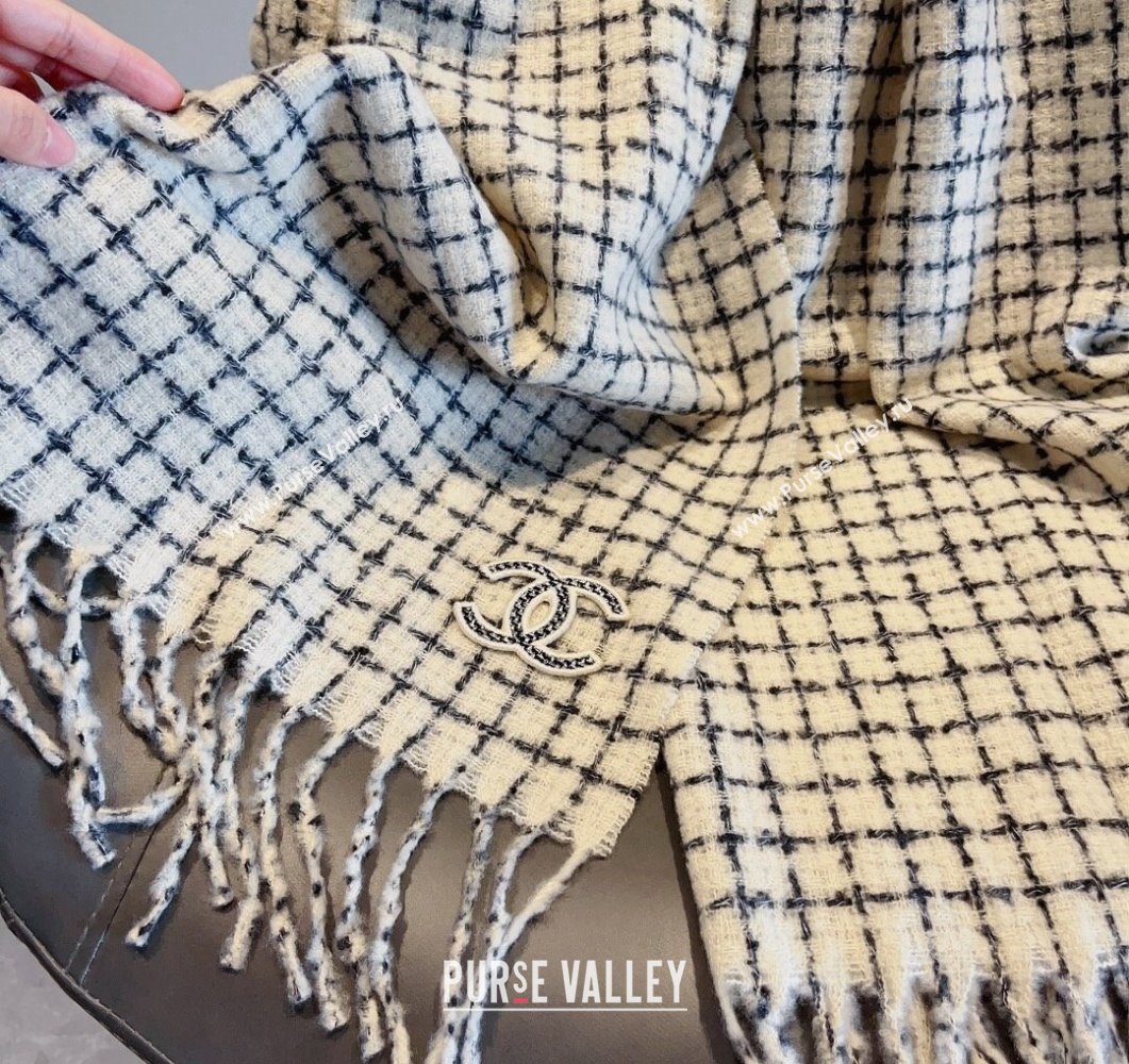 Chanel Check Long Scarf 78x190cm White 2023 CH090501 (XMN-230905001)