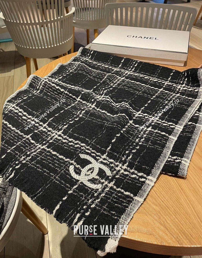 Chanel Wool Long Scarf 50x200cm White/Black 2023 0905 (XMN-230905005)