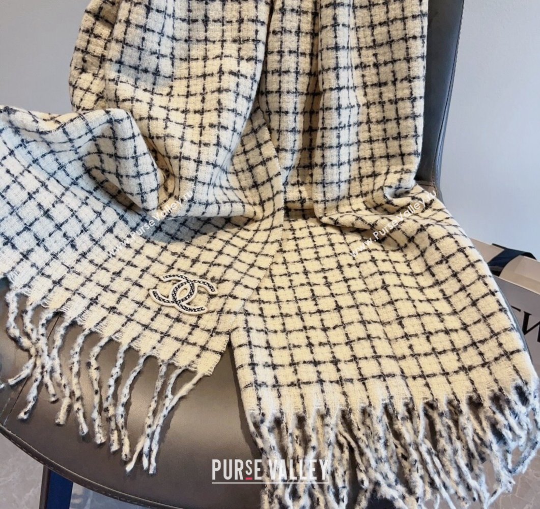 Chanel Check Long Scarf 78x190cm White 2023 CH090501 (XMN-230905001)