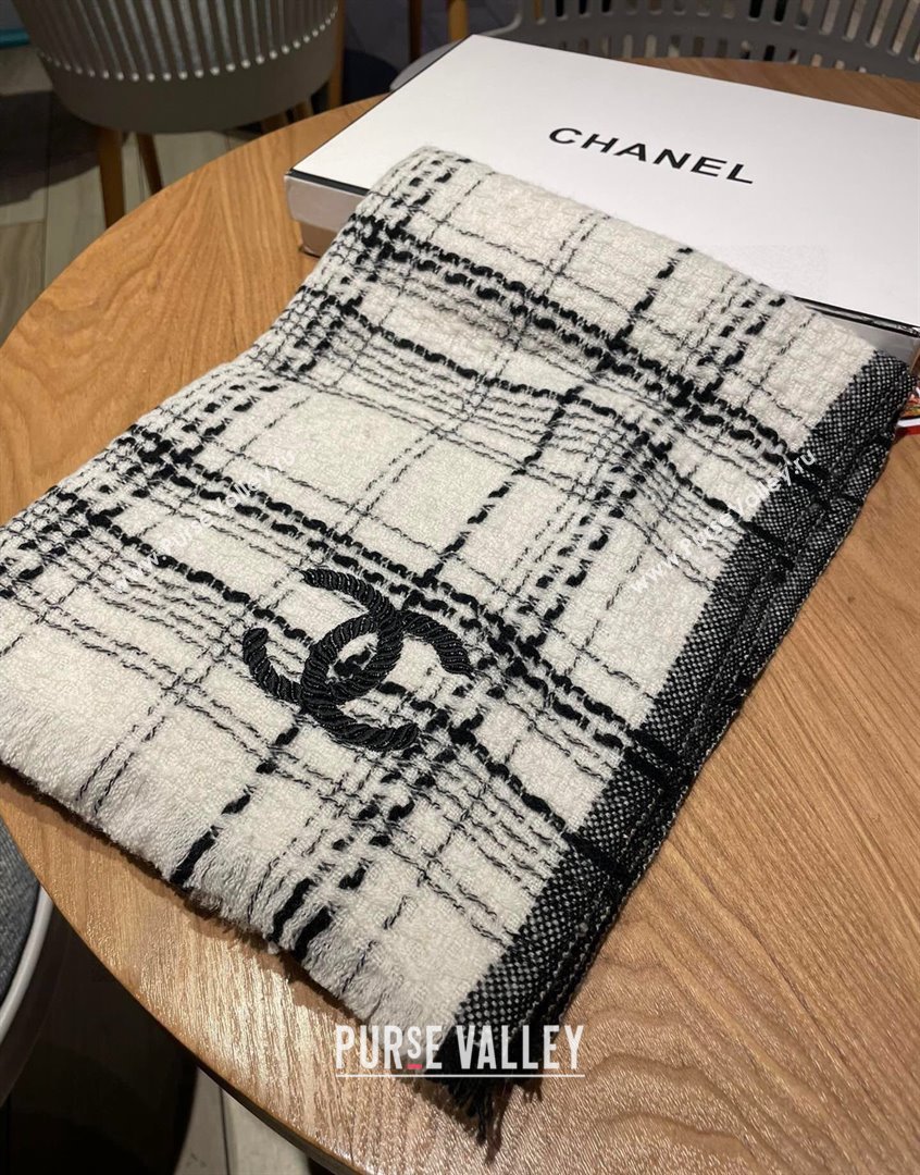 Chanel Wool Long Scarf 50x200cm White/Black 2023 0905 (XMN-230905005)