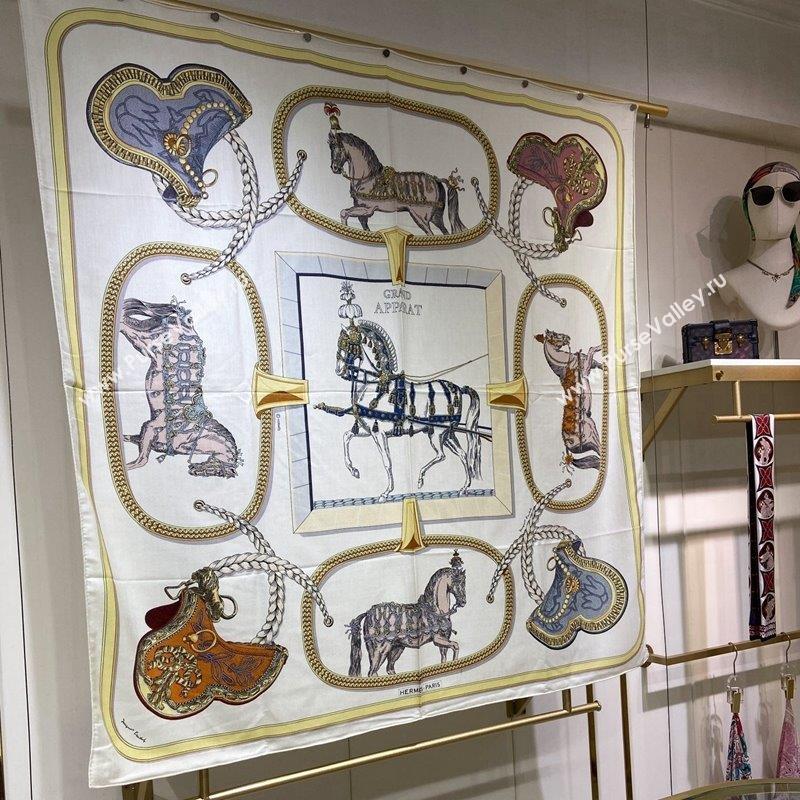 Hermes Grand Apparat Forever Cashmere Shawl Scarf 140cm White 2023 H001364S (A-230905024)