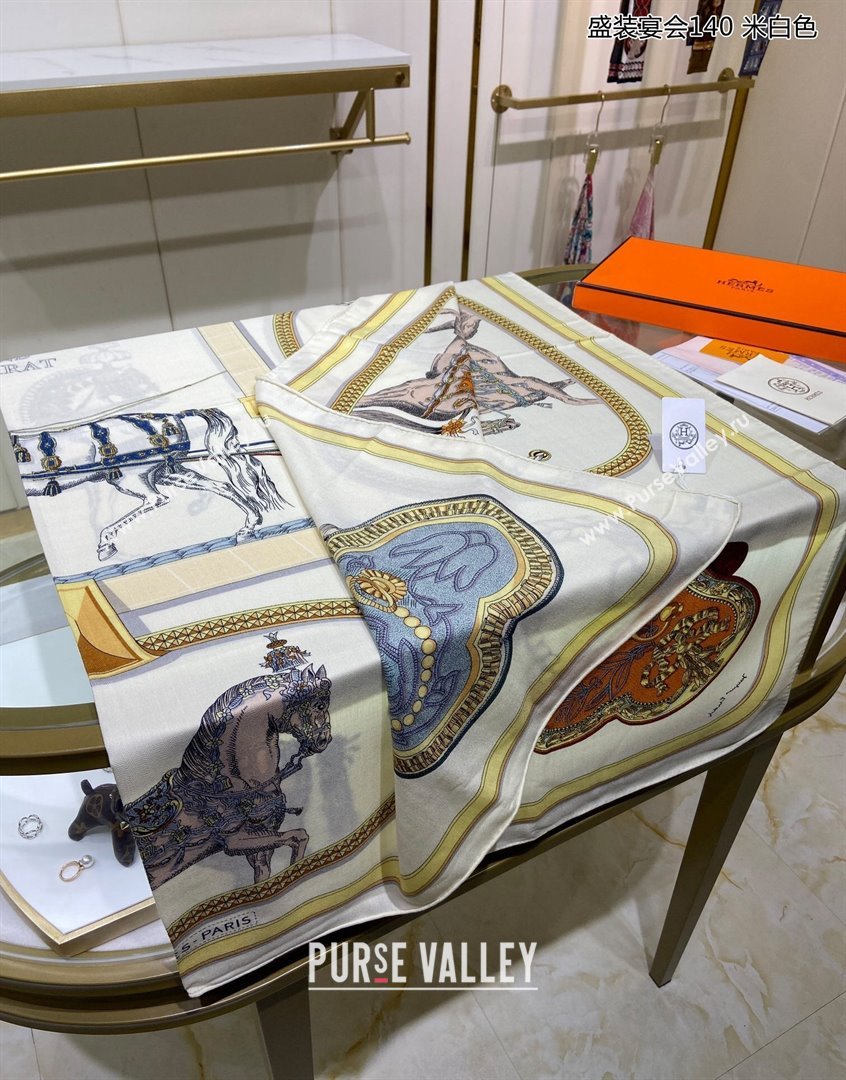 Hermes Grand Apparat Forever Cashmere Shawl Scarf 140cm White 2023 H001364S (A-230905024)