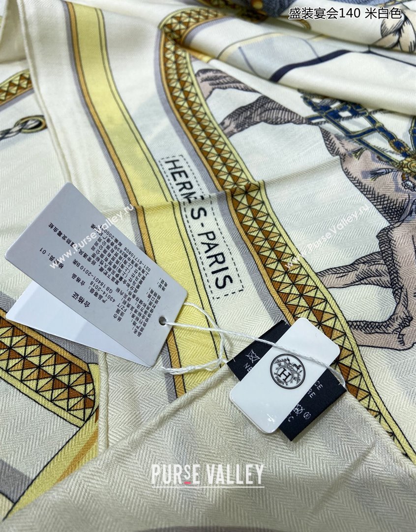 Hermes Grand Apparat Forever Cashmere Shawl Scarf 140cm White 2023 H001364S (A-230905024)