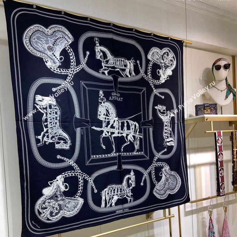 Hermes Grand Apparat Forever Cashmere Shawl Scarf 140cm Black 2023 H001364S (A-230905025)