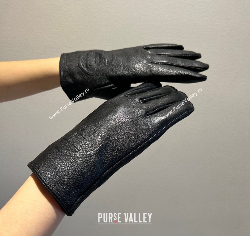 Hermes Leather and Cashmere Gloves Black 2023 0906 (XMN-230906035)