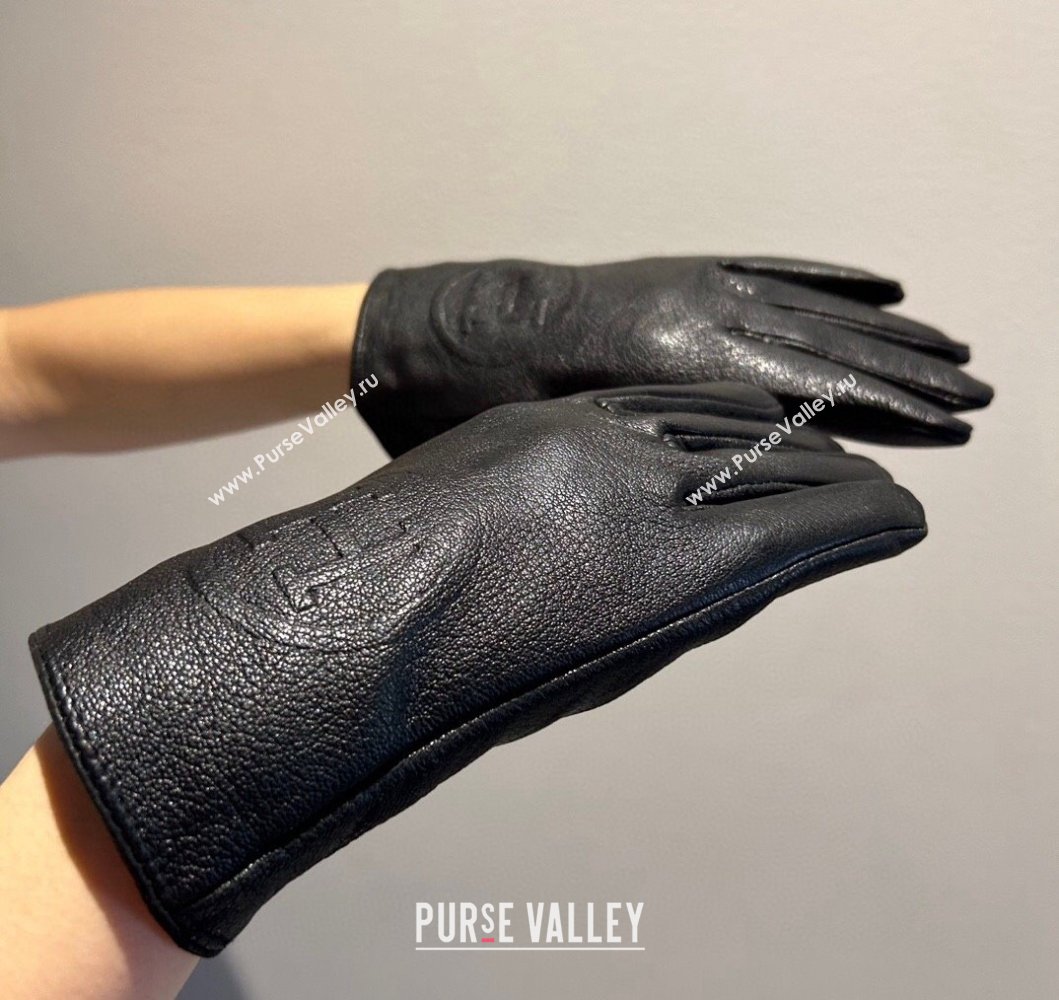 Hermes Leather and Cashmere Gloves Black 2023 0906 (XMN-230906035)