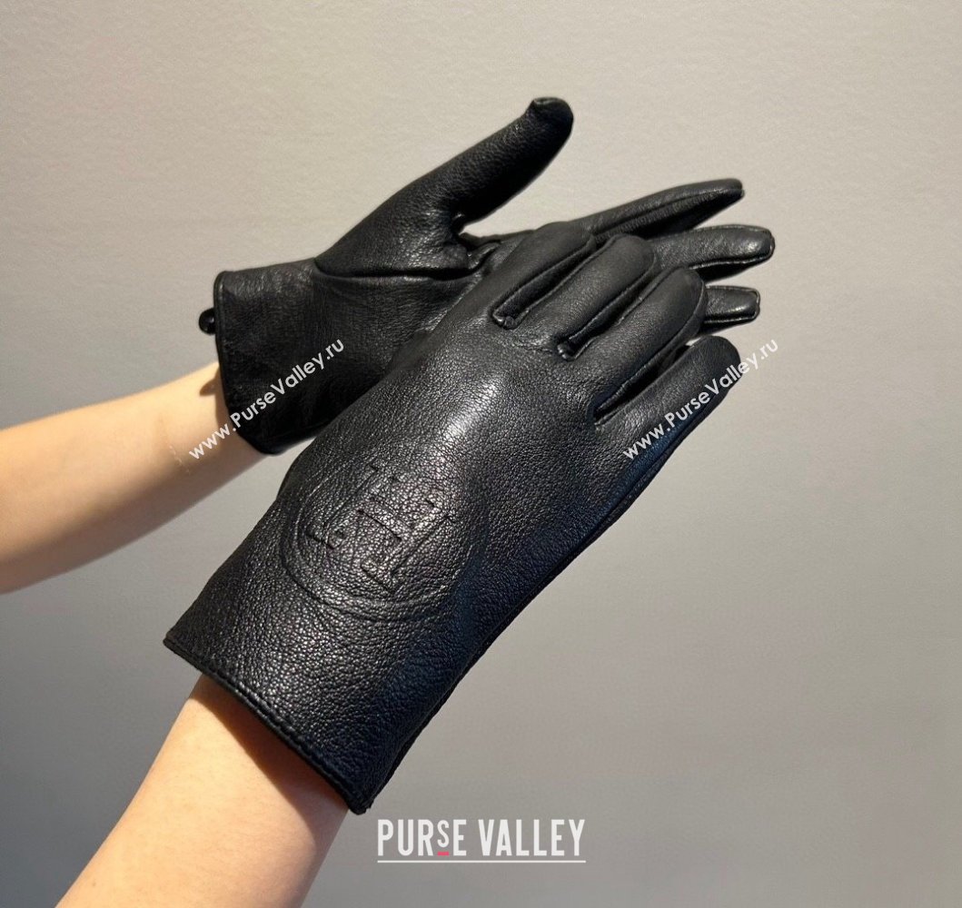 Hermes Leather and Cashmere Gloves Black 2023 0906 (XMN-230906035)