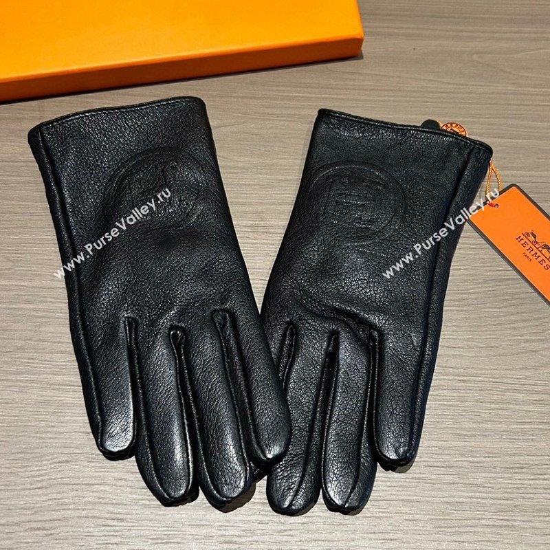 Hermes Leather and Cashmere Gloves Black 2023 0906 (XMN-230906035)