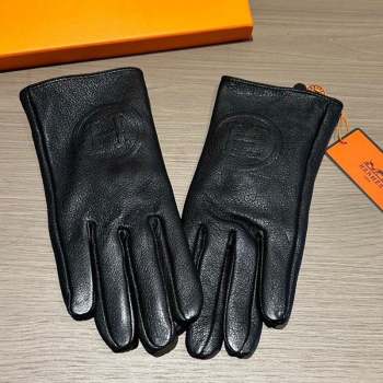 Hermes Leather and Cashmere Gloves Black 2023 0906 (XMN-230906035)