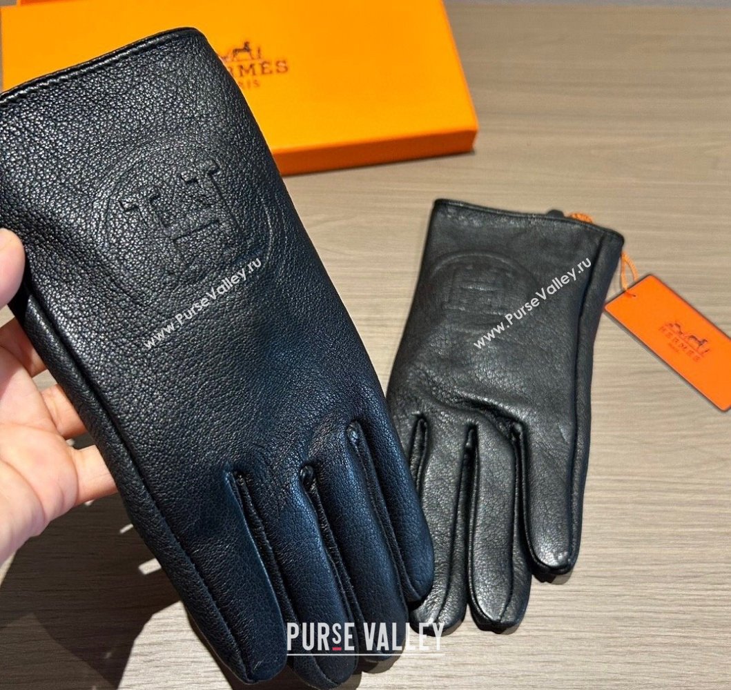 Hermes Leather and Cashmere Gloves Black 2023 0906 (XMN-230906035)