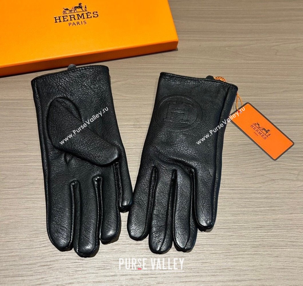 Hermes Leather and Cashmere Gloves Black 2023 0906 (XMN-230906035)