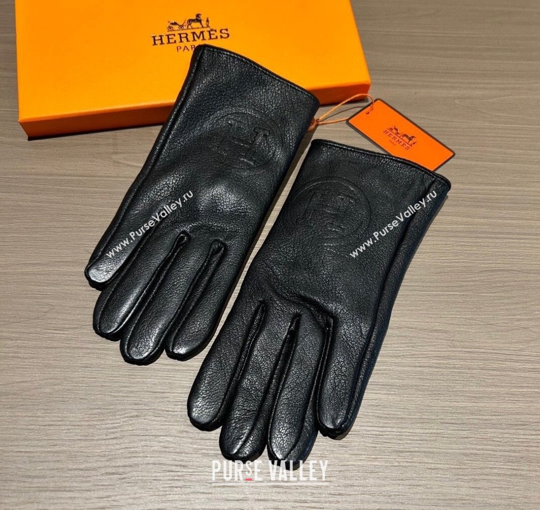 Hermes Leather and Cashmere Gloves Black 2023 0906 (XMN-230906035)