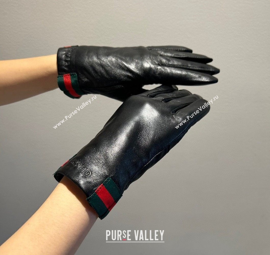 Gucci Lambskin and Cashmere Gloves with Web Black 2023 0906 (XMN-230906036)