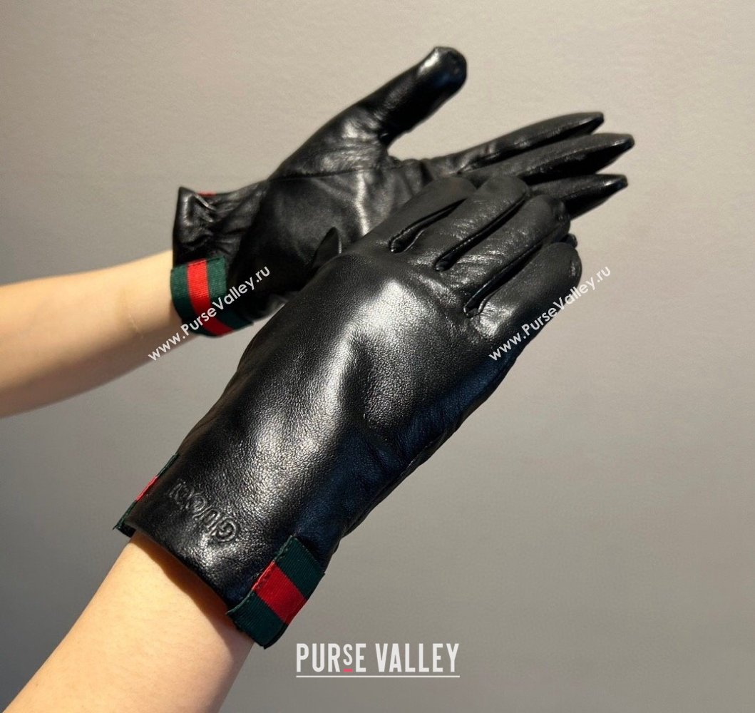 Gucci Lambskin and Cashmere Gloves with Web Black 2023 0906 (XMN-230906036)