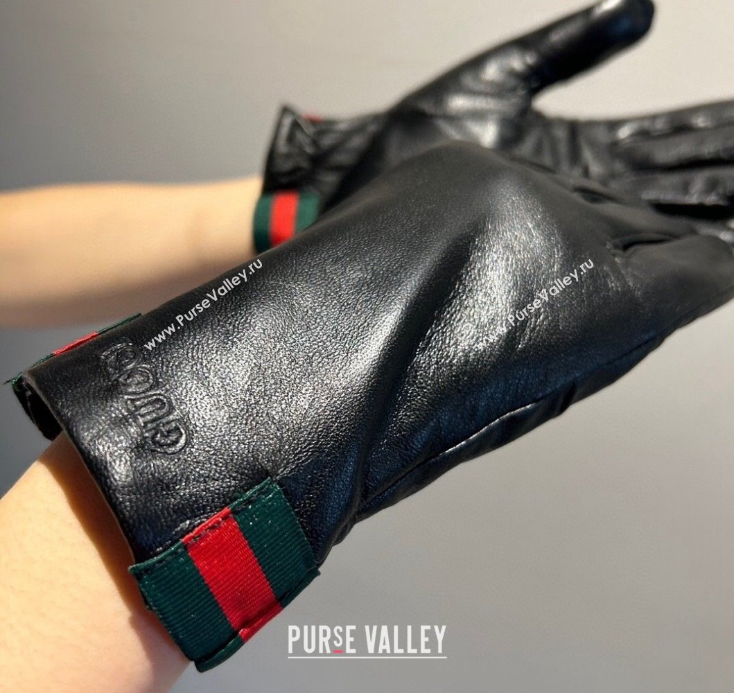 Gucci Lambskin and Cashmere Gloves with Web Black 2023 0906 (XMN-230906036)