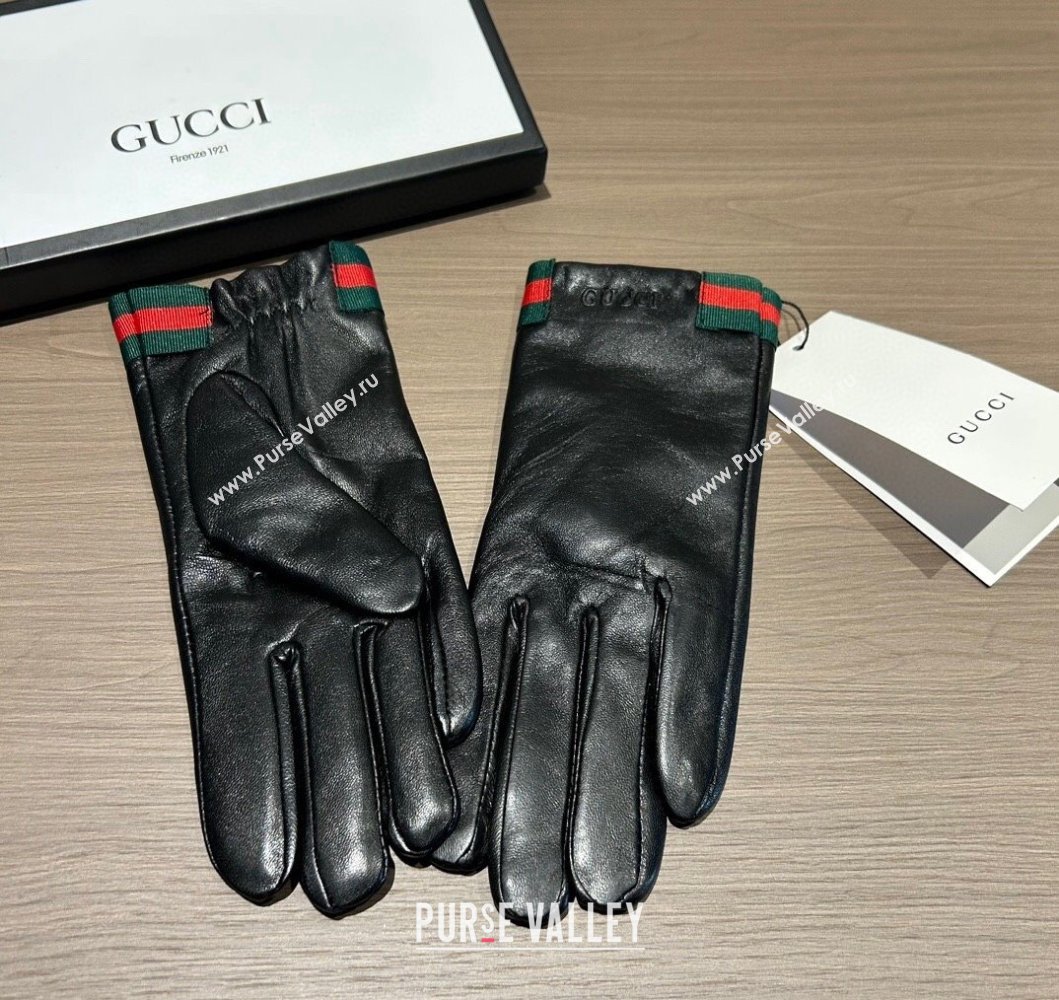 Gucci Lambskin and Cashmere Gloves with Web Black 2023 0906 (XMN-230906036)