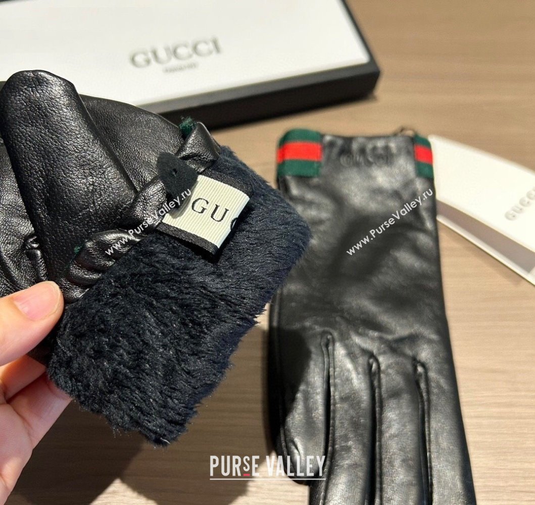 Gucci Lambskin and Cashmere Gloves with Web Black 2023 0906 (XMN-230906036)