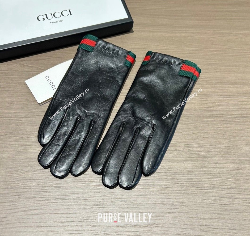 Gucci Lambskin and Cashmere Gloves with Web Black 2023 0906 (XMN-230906036)