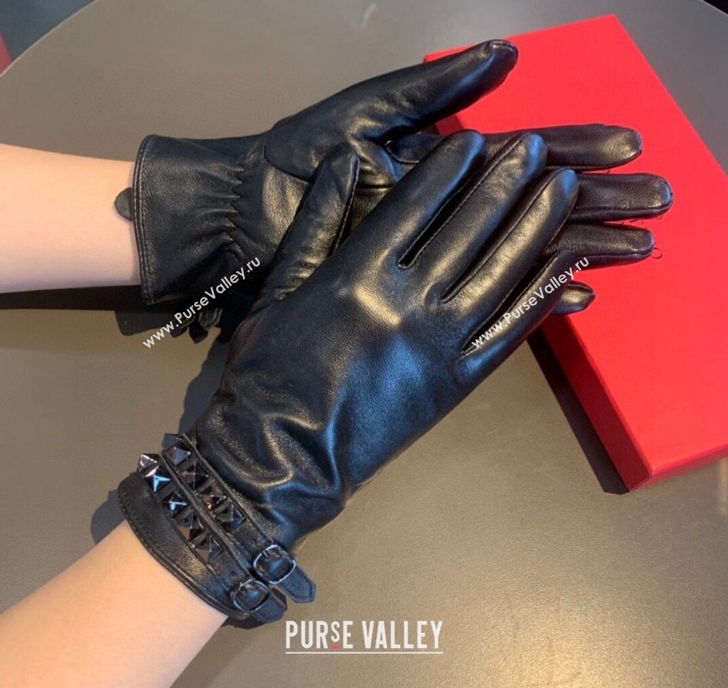 Valentino Rockstud Lambskin and Cashmere Gloves Black 2023 0906 (XMN-230906038)