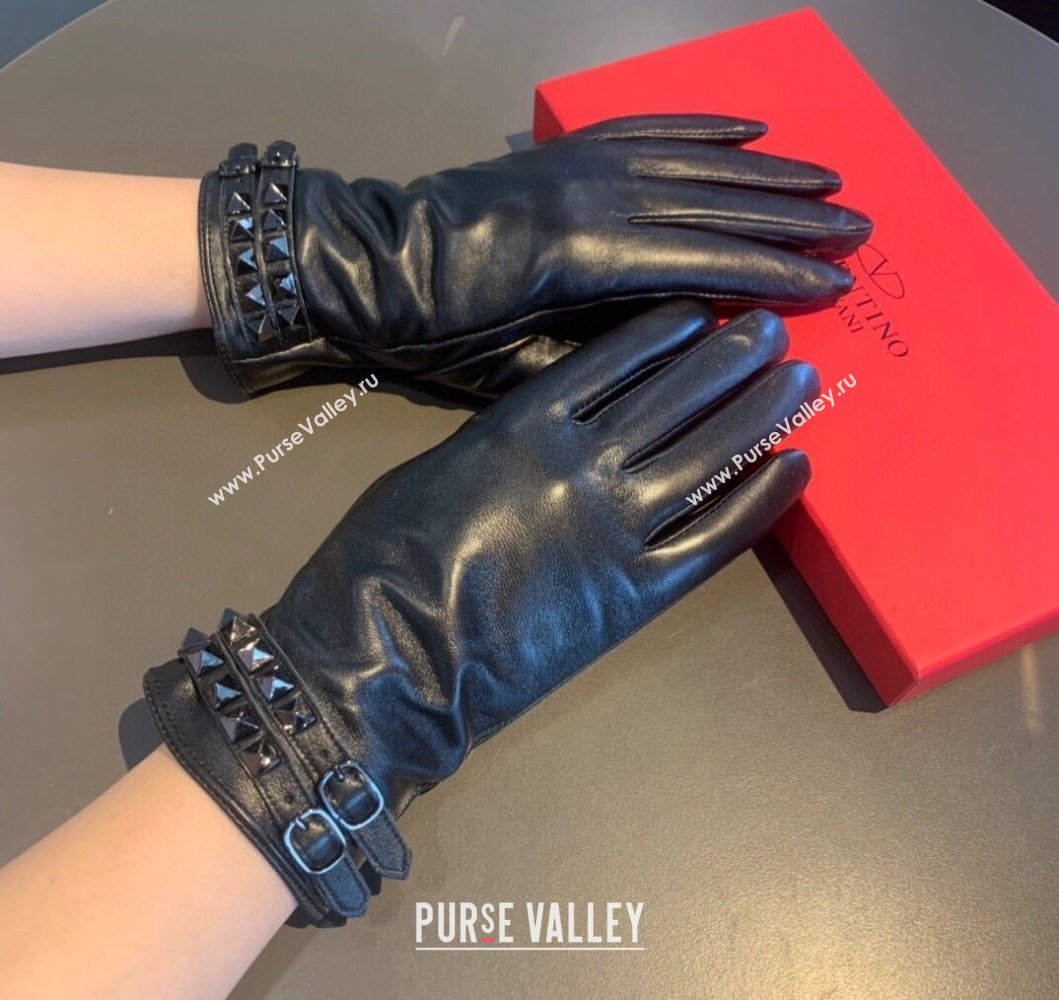 Valentino Rockstud Lambskin and Cashmere Gloves Black 2023 0906 (XMN-230906038)