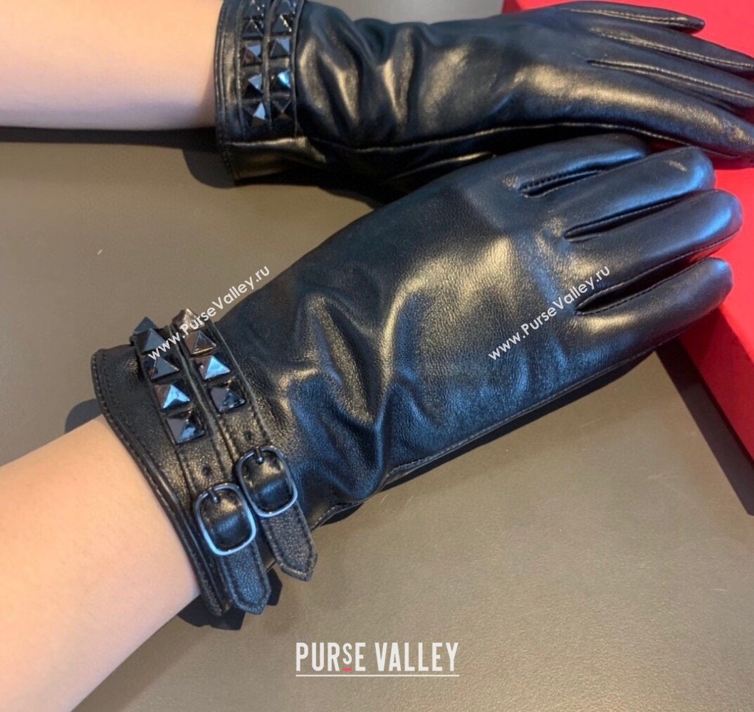 Valentino Rockstud Lambskin and Cashmere Gloves Black 2023 0906 (XMN-230906038)