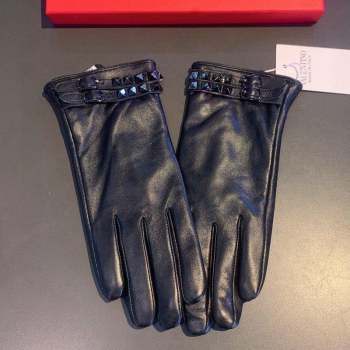 Valentino Rockstud Lambskin and Cashmere Gloves Black 2023 0906 (XMN-230906038)
