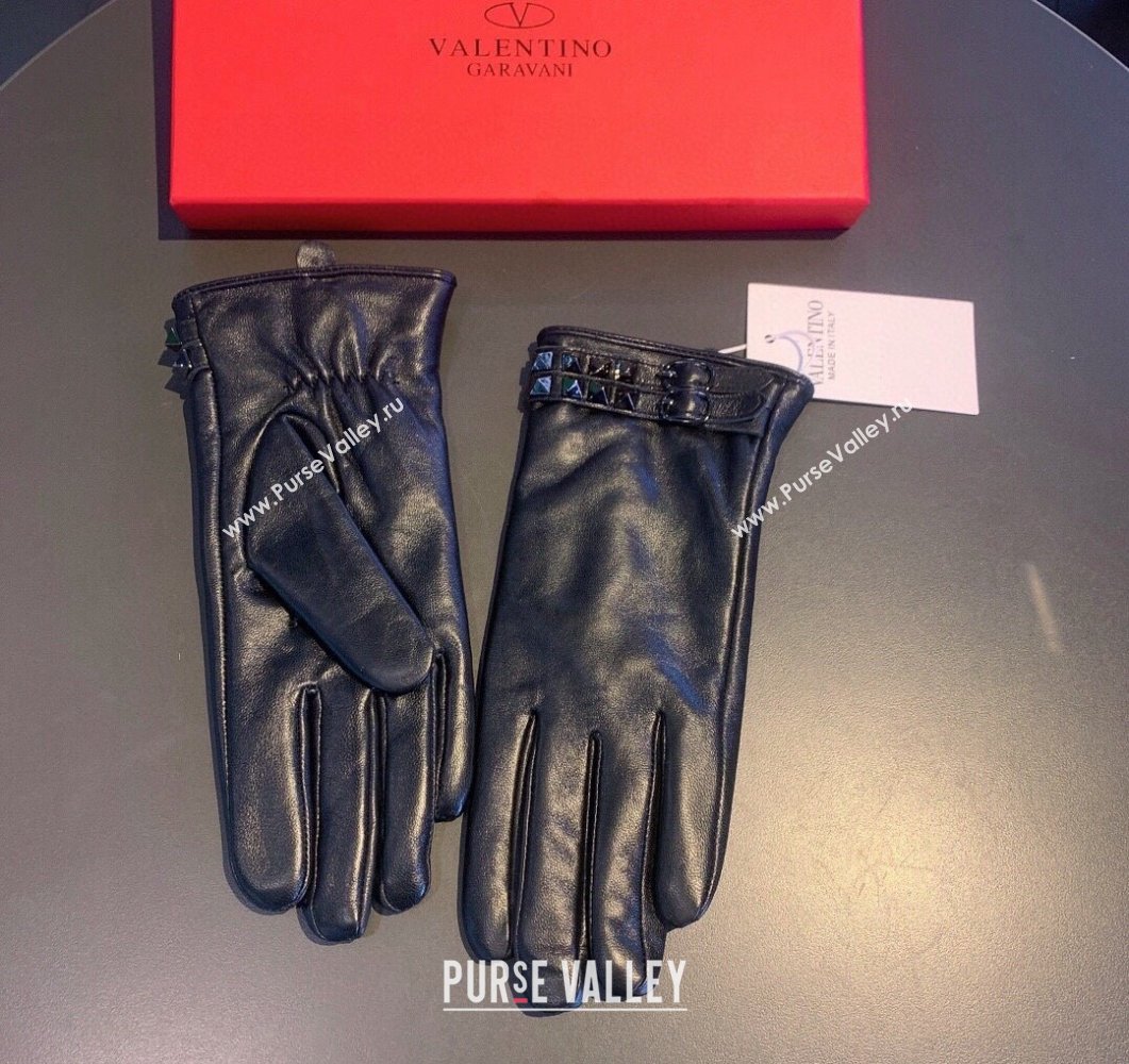 Valentino Rockstud Lambskin and Cashmere Gloves Black 2023 0906 (XMN-230906038)